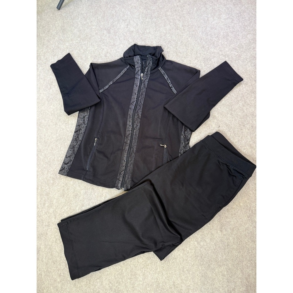 Active-ology Womens Tracksuit Set Black Silver Snakeskin Y2K Zip Jacket Pants PS